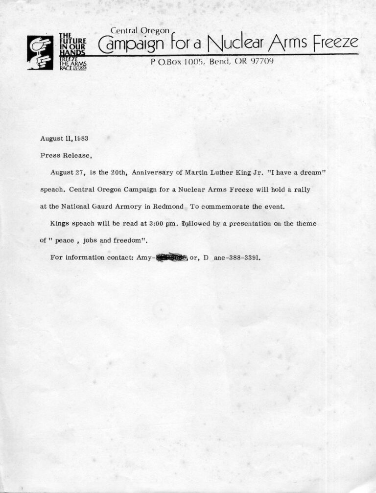 August 1983, a press release for a COCNAF event in Redmond.