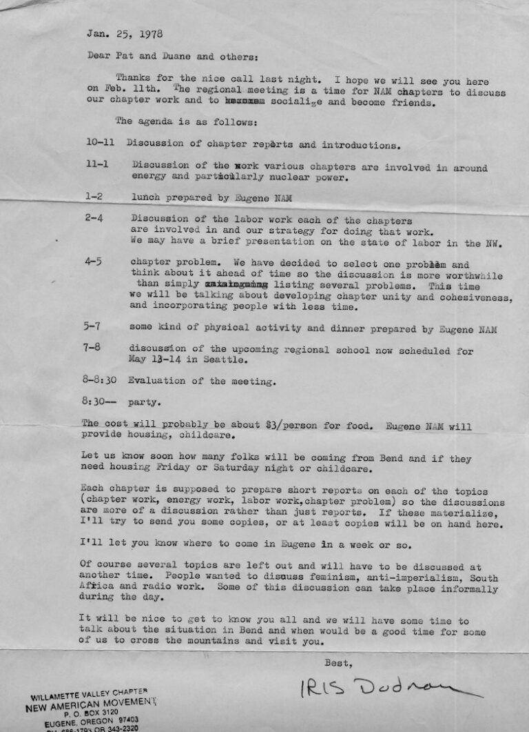 Letter about a NAM conference in 1978.